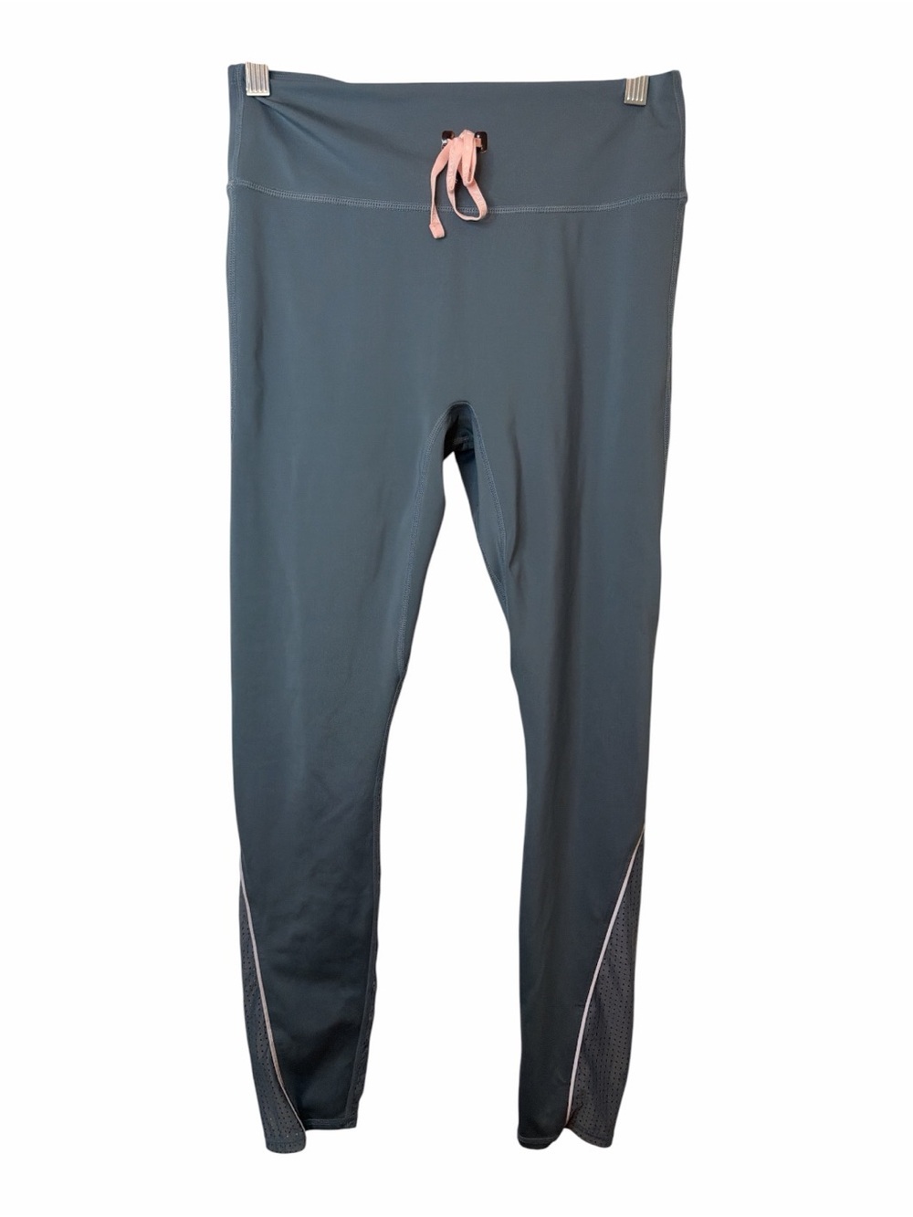 Fabletics Slate Blue with Pink Drawcord Perforated Leg Workout Leggings